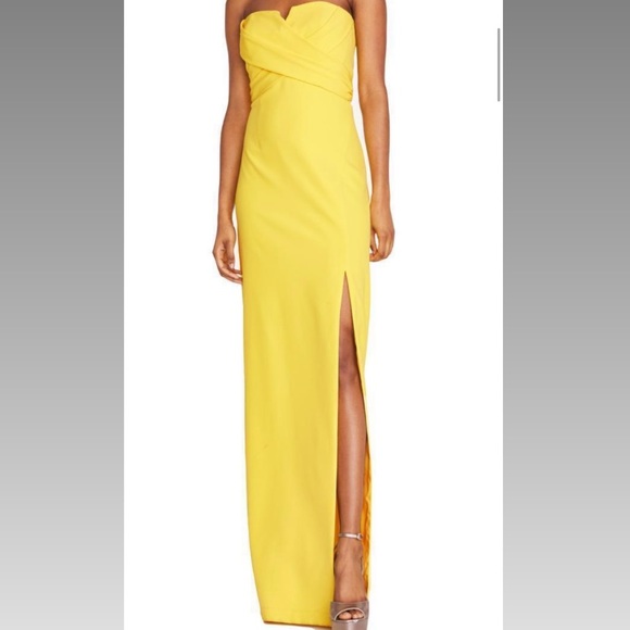 Aidan Mattox Yellow Strapless Gown with High Slit - Picture 1 of 2